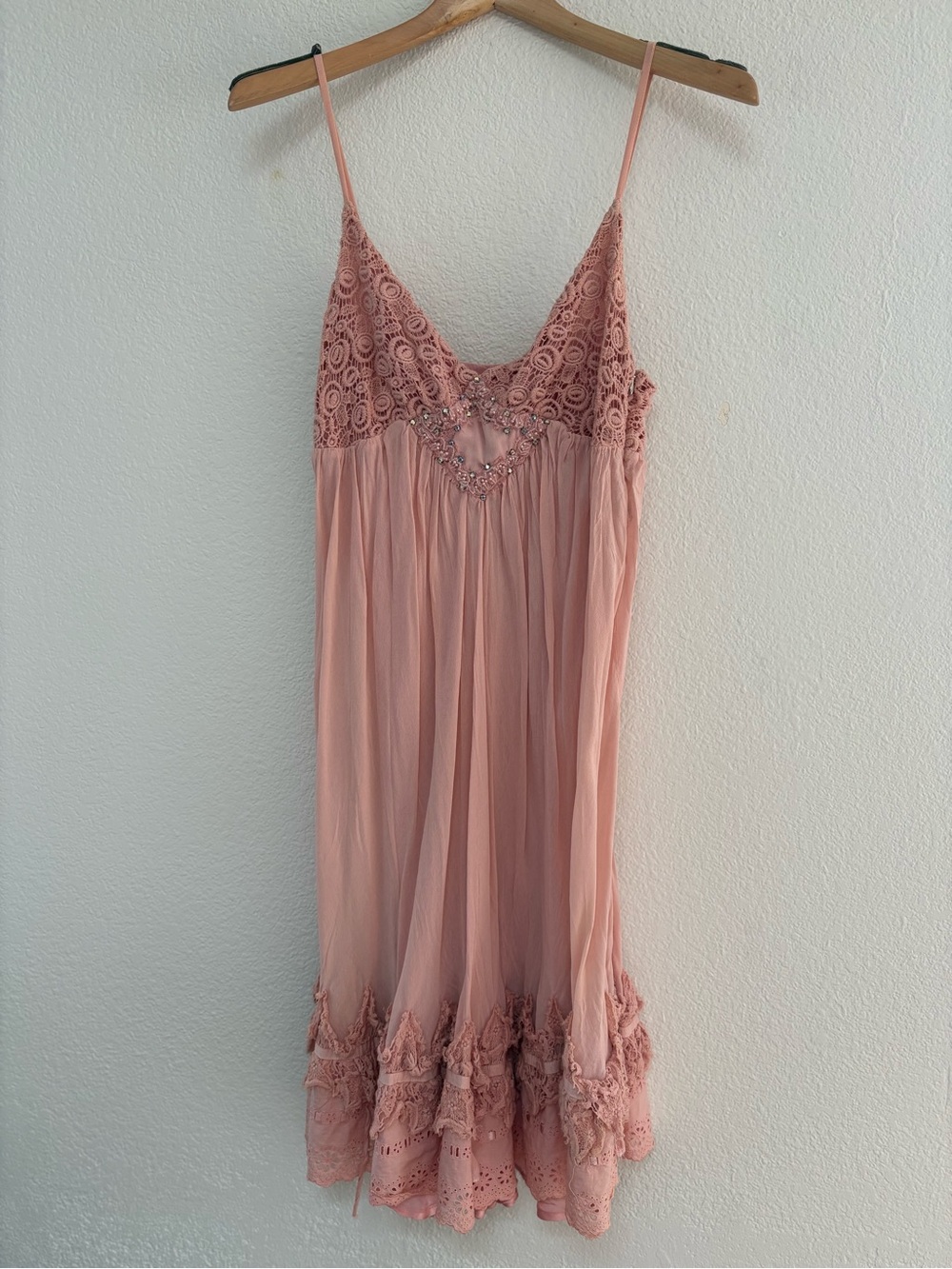 Twin-Set Blush Pink Lace-Trim Slip Chemise With Bead Detail